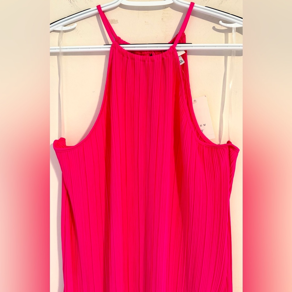 NWT Womens A New Day Hot Pink Pleated Halter Neck Thin Breathable Dress Sz Large - Picture 2 of 15